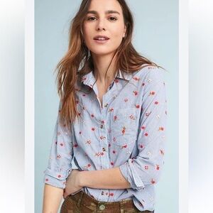 Floral Embroidered Button-Up Shirt